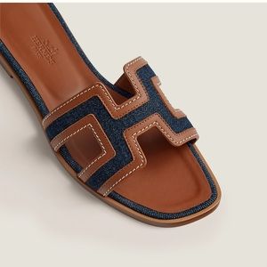 SOLD NWT Authentic Hermès Oran Sandals in Bleu Brut & Gold